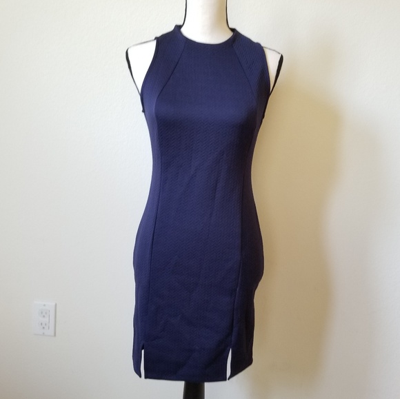 Soprano Navy Blue Quilted Chevron Mini Dress - Picture 1 of 7